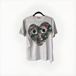 Comme des Garcons Vintage T-Shirt White Camo Made in Japan Size: L Large Heart
